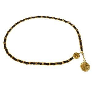 Chanel Gold Black Medallion Chain Belt 96P Small Good 176568